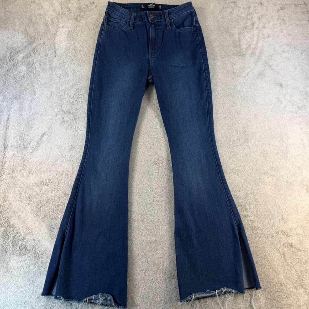 Hollister California Womens High Rise Flare Jeans Raw Hem Size 26x33